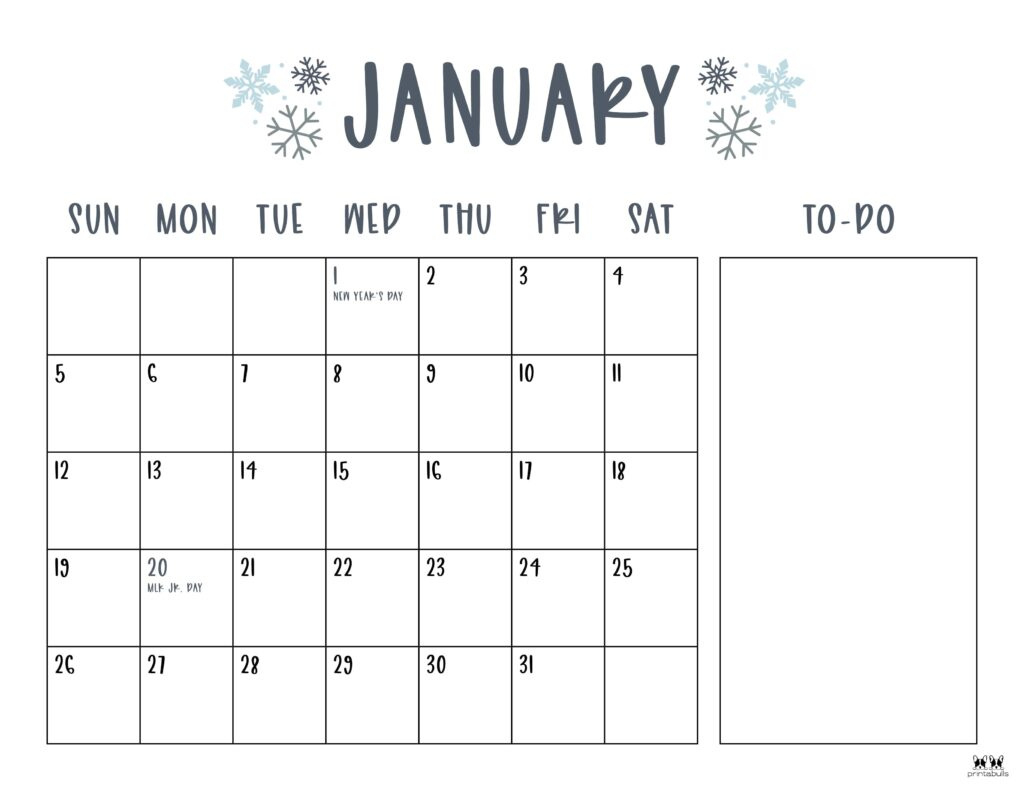 January 2025 Calendars - 107 Free Printables | Printabulls intended for Free Printable January 2025 Calendar Cute