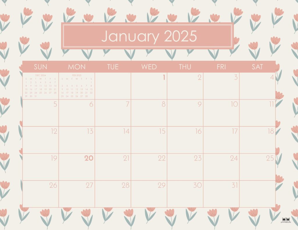 January 2025 Calendars - 107 Free Printables | Printabulls pertaining to January 2025 Calendar Printable Pink