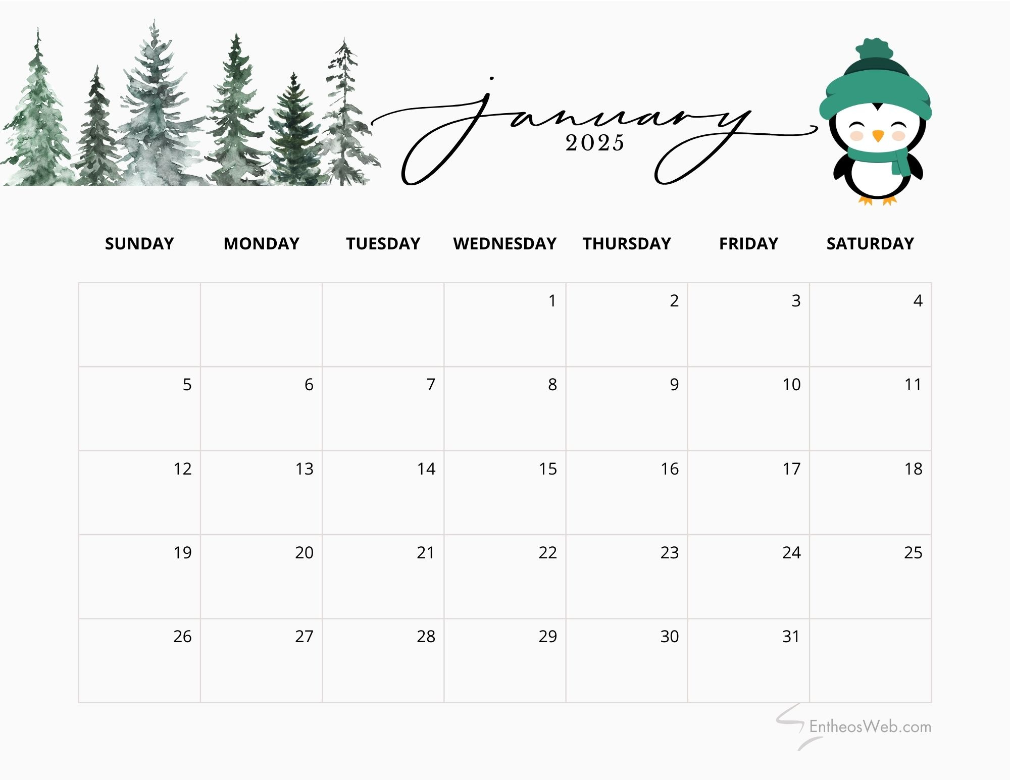 January 2025 Calendars | Entheosweb for Printable January 2025 Planner