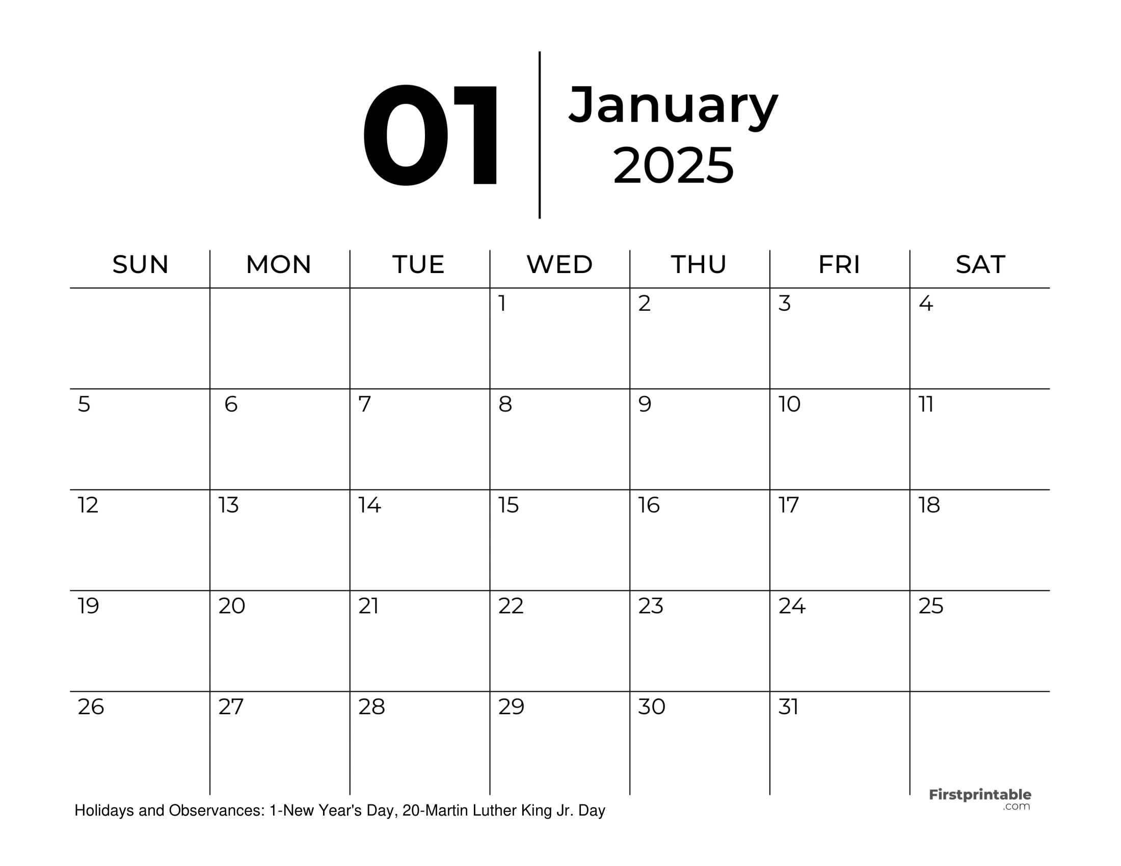 January 2025 Calendars - Free Printable &amp;amp; Fillable in January 2025 Calendar Planner Printable