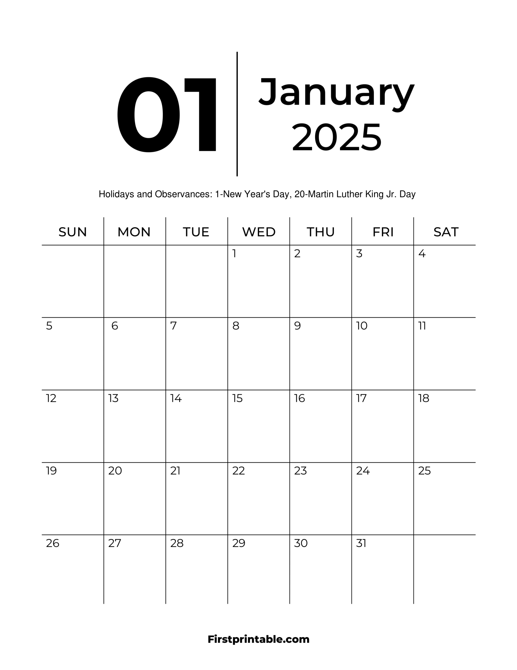 January 2025 Calendars - Free Printable &amp;amp; Fillable intended for Calendar Template January 2025 Printable