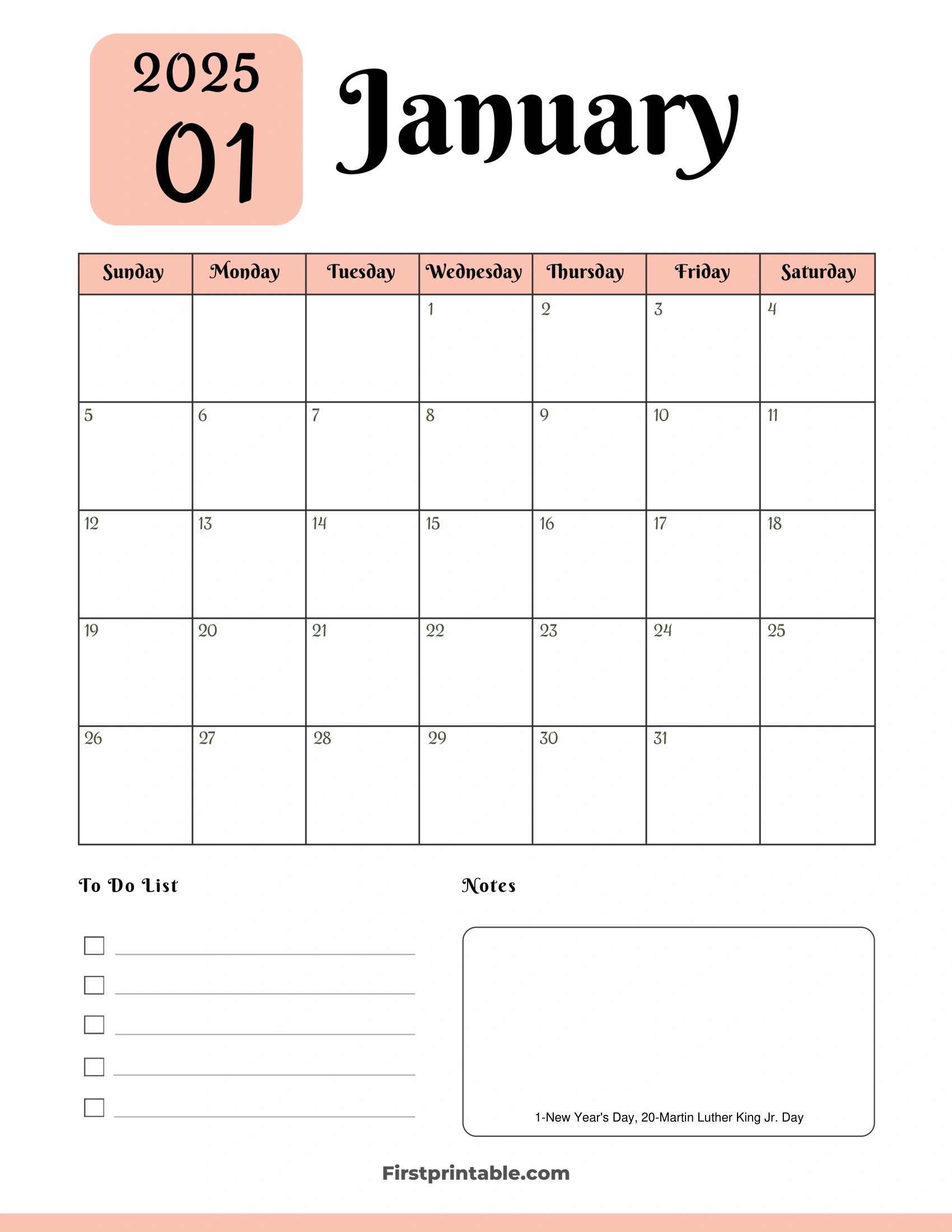 January 2025 Calendars - Free Printable &amp;amp; Fillable intended for January 2025 Daily Planner Printable