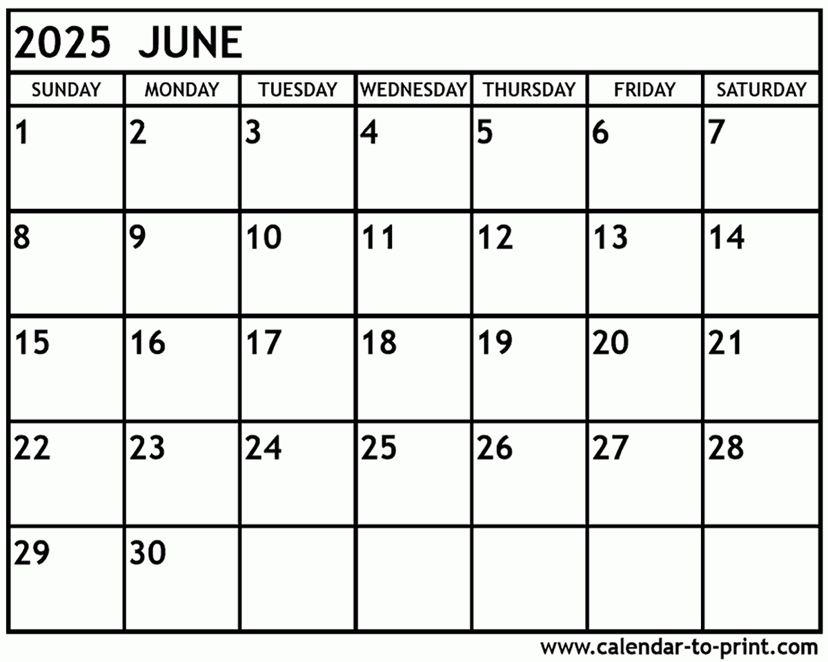 June 2025 Calendar Printable for January June 2025 Calendar Printable