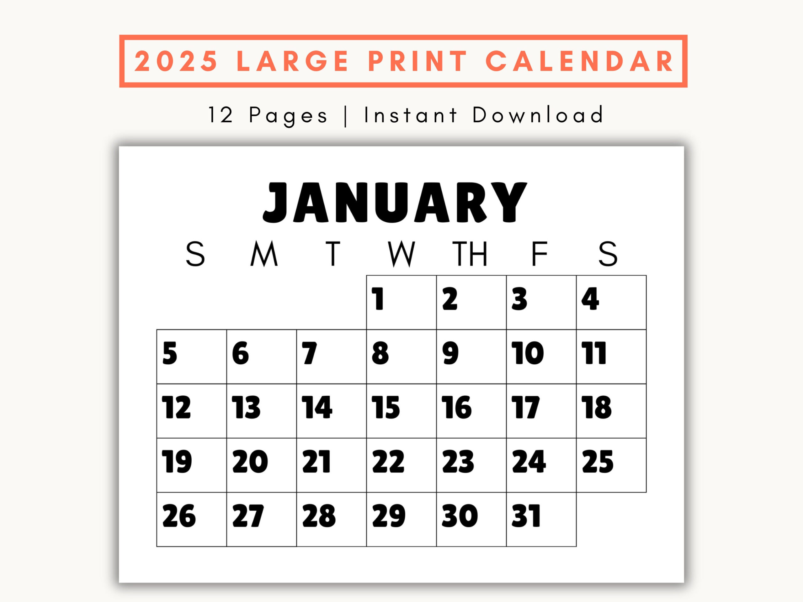 Large Print Monthly Calendar, 2025, Senior Citizen Calendar With in Large 2025 Calendar Printable