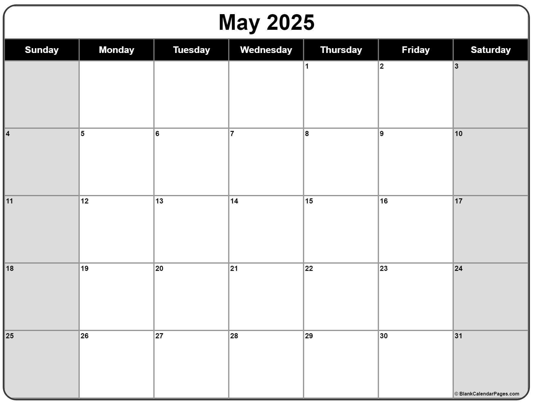 May 2025 Calendar | Free Printable Calendars in 2025 Printable Calendar By Month