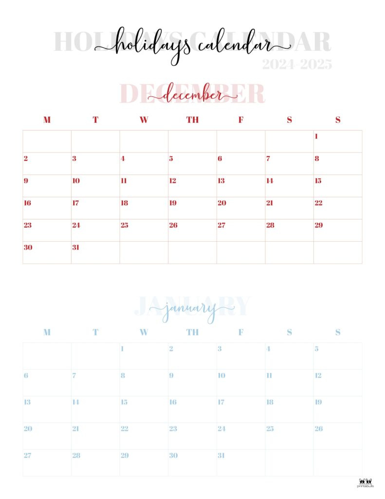 November December 2024 Calendars - 28 Printables | Printabulls pertaining to December Calendar 2024 And January 2025 Free Printable