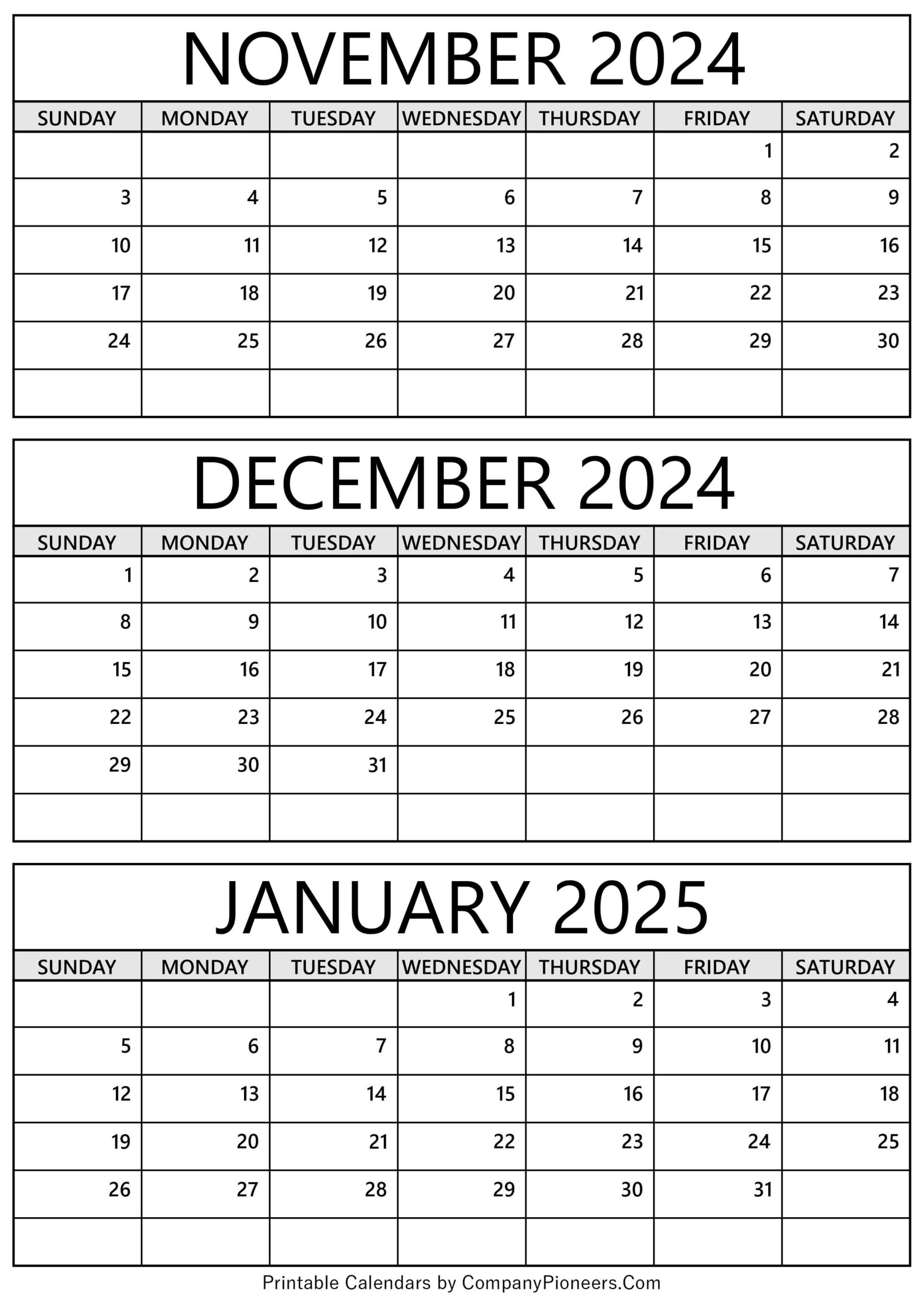 November December 2024 January 2025 Calendar Printable - Template in November December 2025 January 2025 Calendar Printable