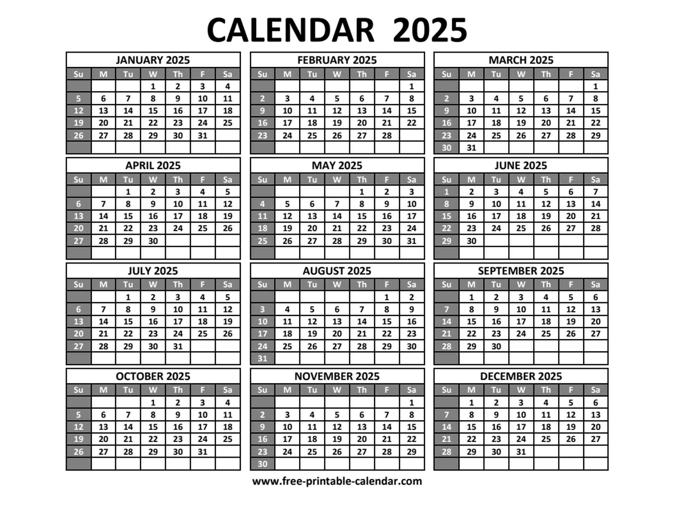 Printable 2025 Calendar with regard to Www.free-Printable-Calendar.com 2025