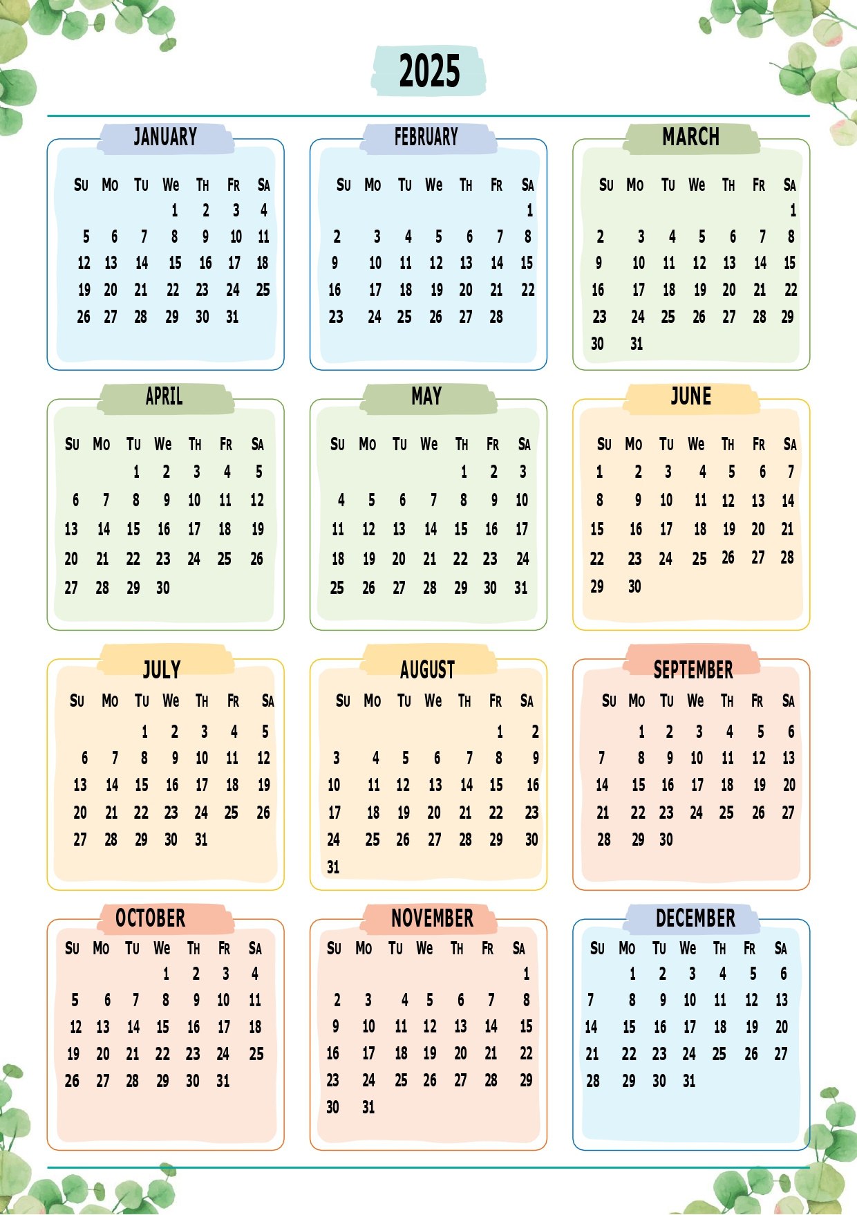 Printable Calendar 2025 One Page With Holidays (Single Page) 2025 for Printable 12 Month Calendar 2025