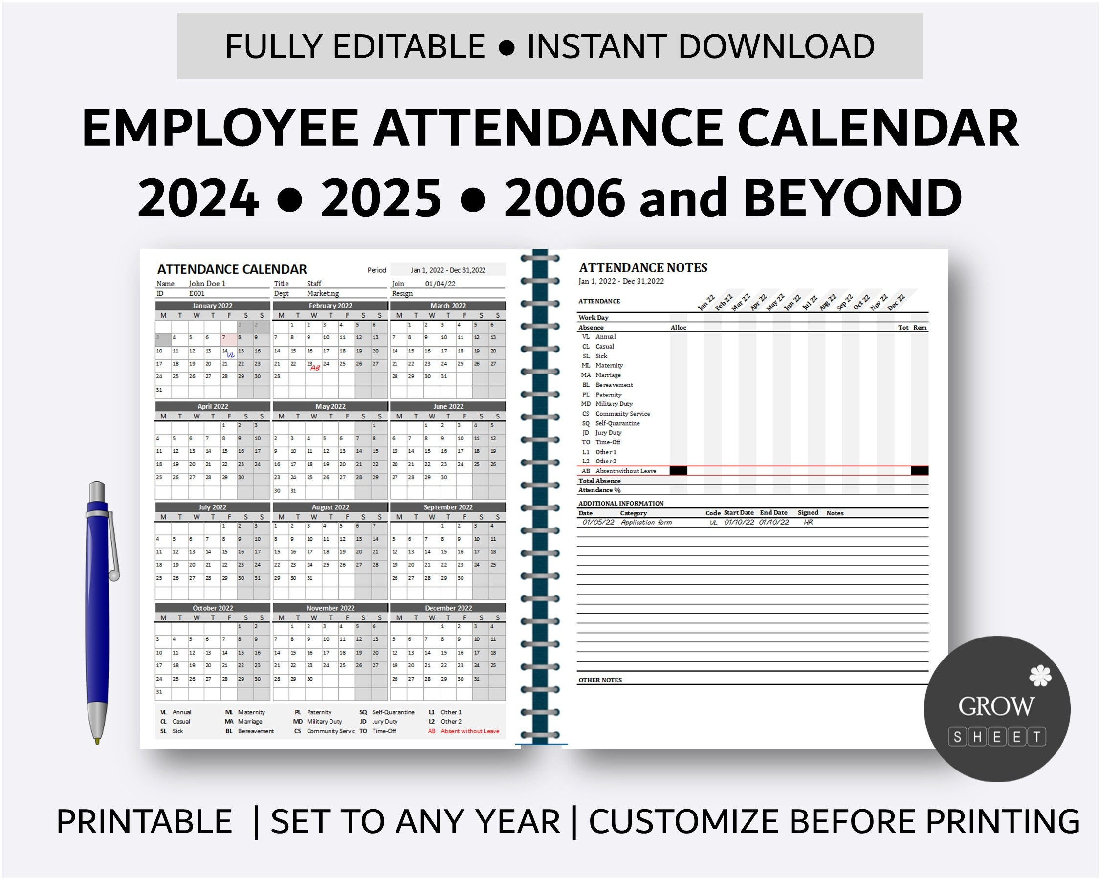 Printable Employee Attendance Calendar Custom Attendance Calendar intended for 2025 Employee Attendance Calendar Free Printable