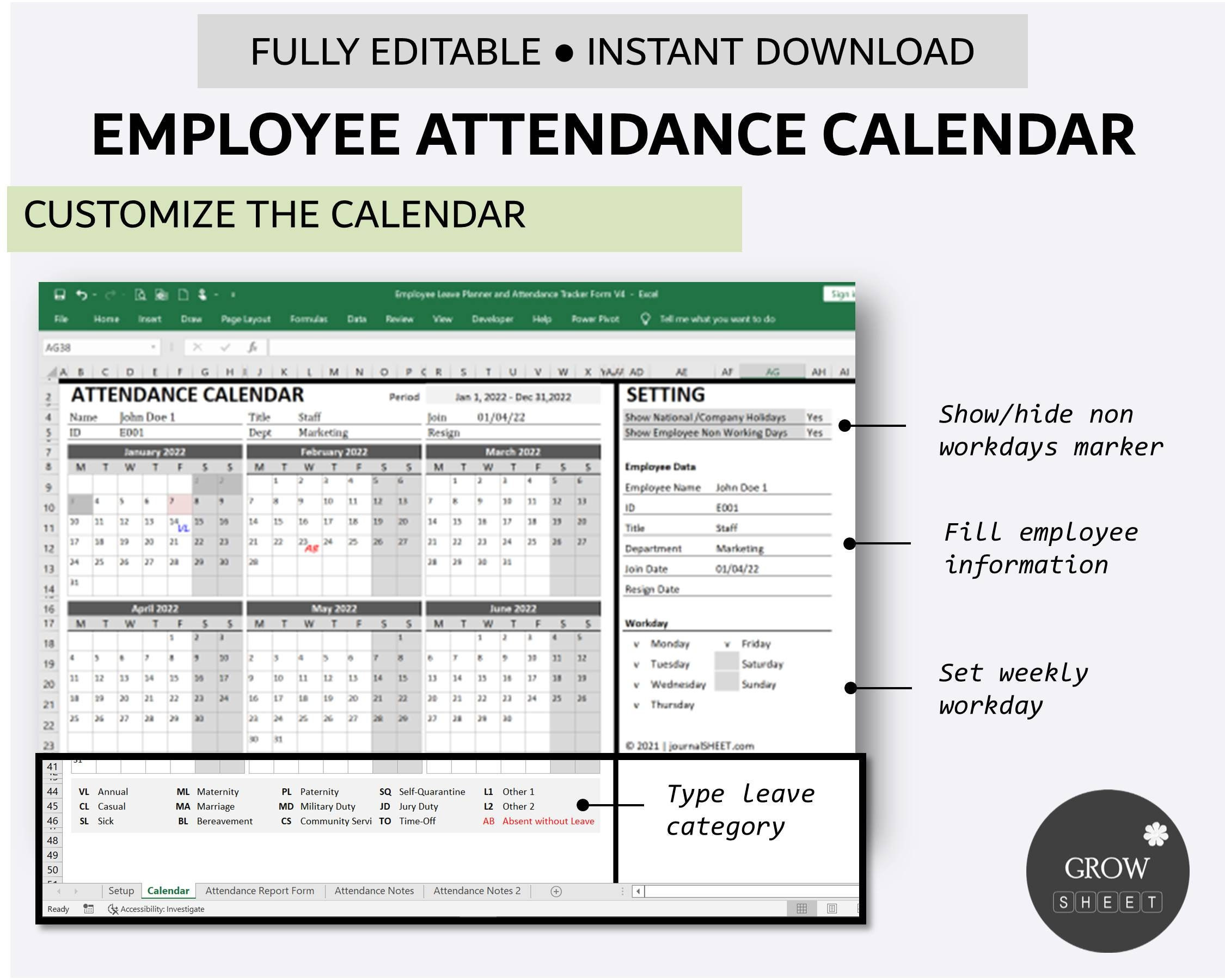 Printable Employee Attendance Calendar Custom Attendance Calendar regarding 2025-2026 Attendance Calendar