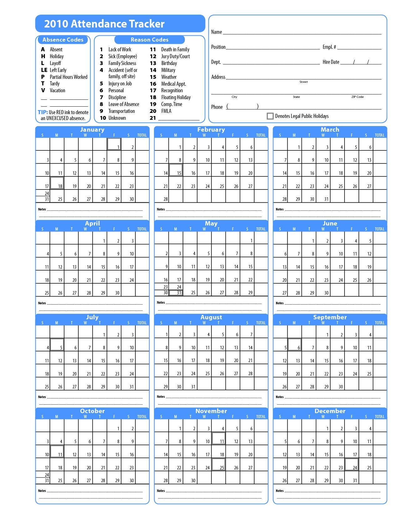 Printable Employee Attendance Calendar Template pertaining to Free Printable 2025 Employee Attendance Calendar