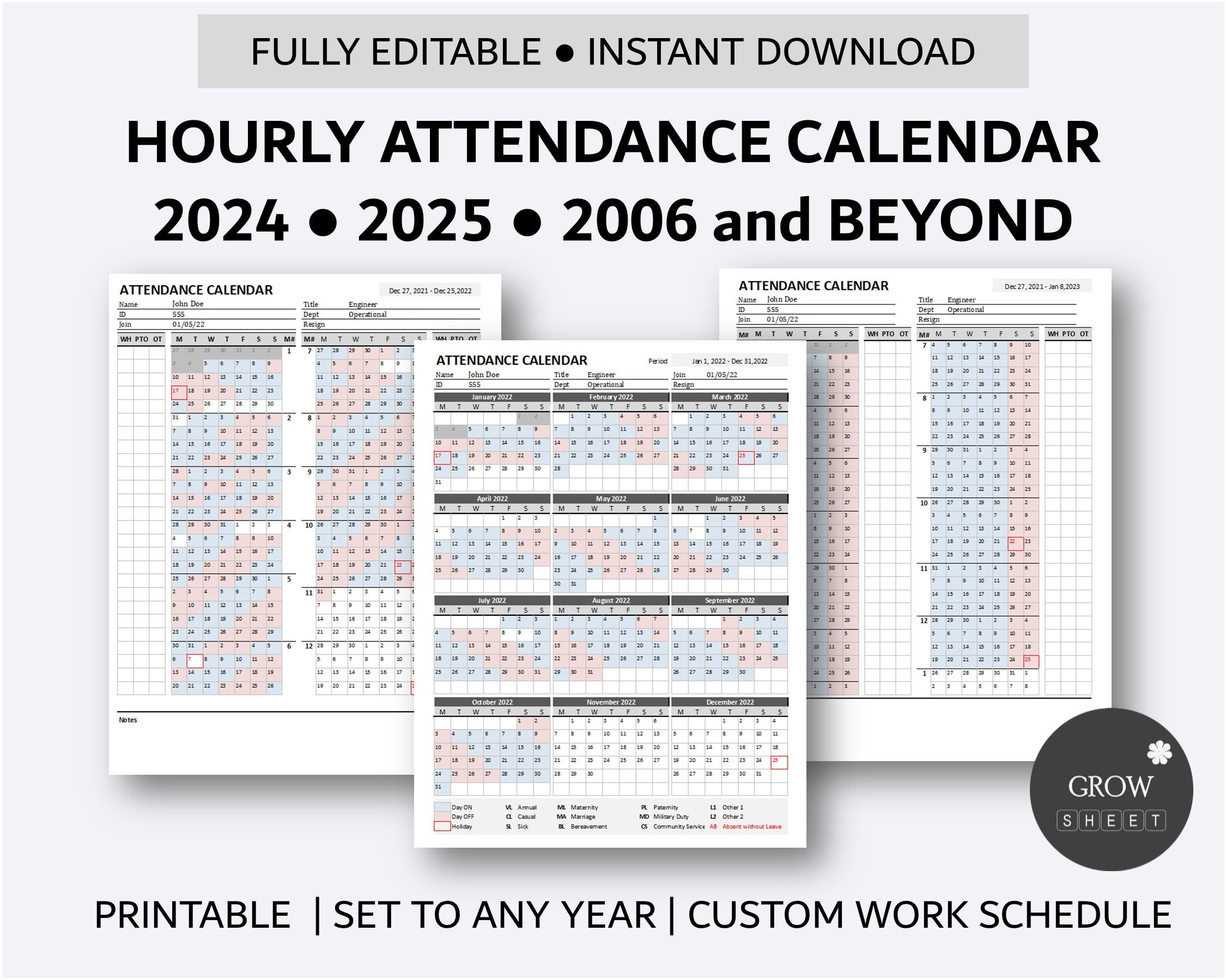 Printable Hourly Employee Attendance Calendar Custom Attendance in 2025-2026 Attendance Calendar