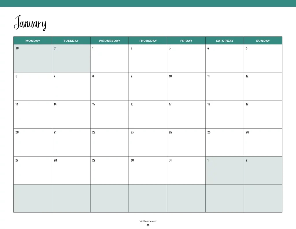 Printable January 2025 Calendars | Free Pdf Downloads for 2025 Calendar Printable January