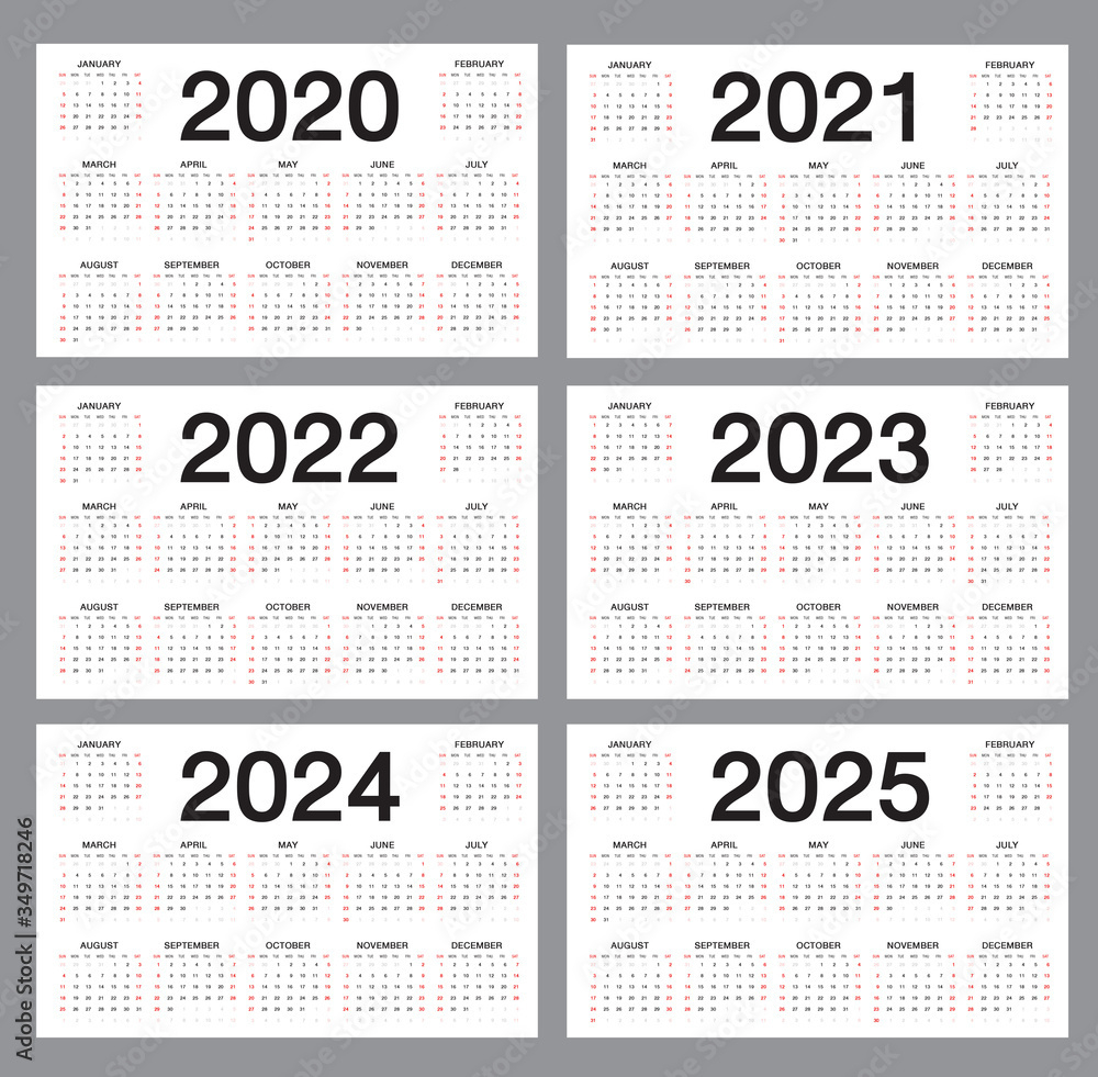 Simple Calendar Template For 2020, 2021, 2022, 2023, 2024, 2025 regarding 5 Year Calendar 2020 To 2025 Printable