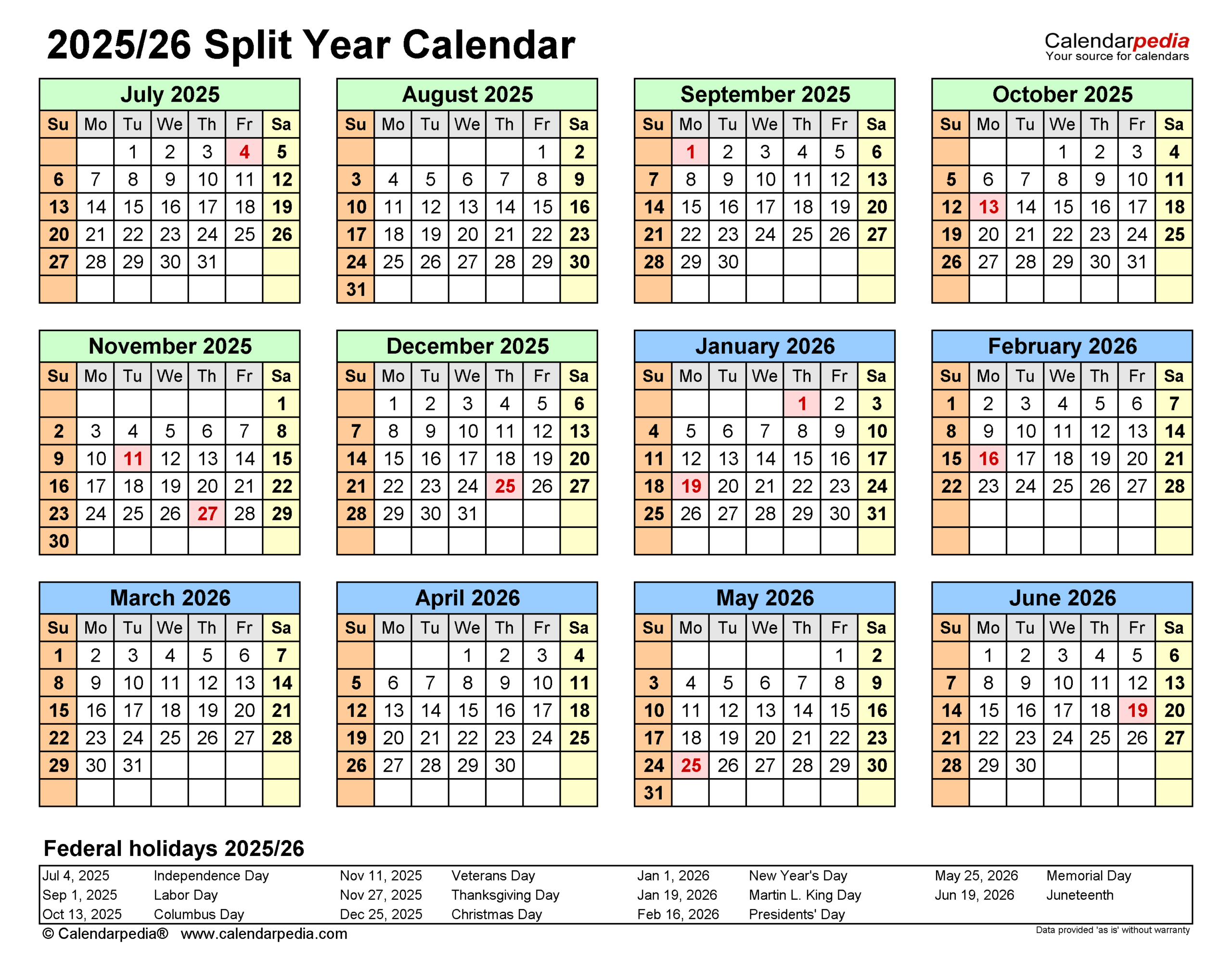 Split Year Calendars 2025/2026 (July To June) - Pdf Templates with 2025-2026 Calendar Printable