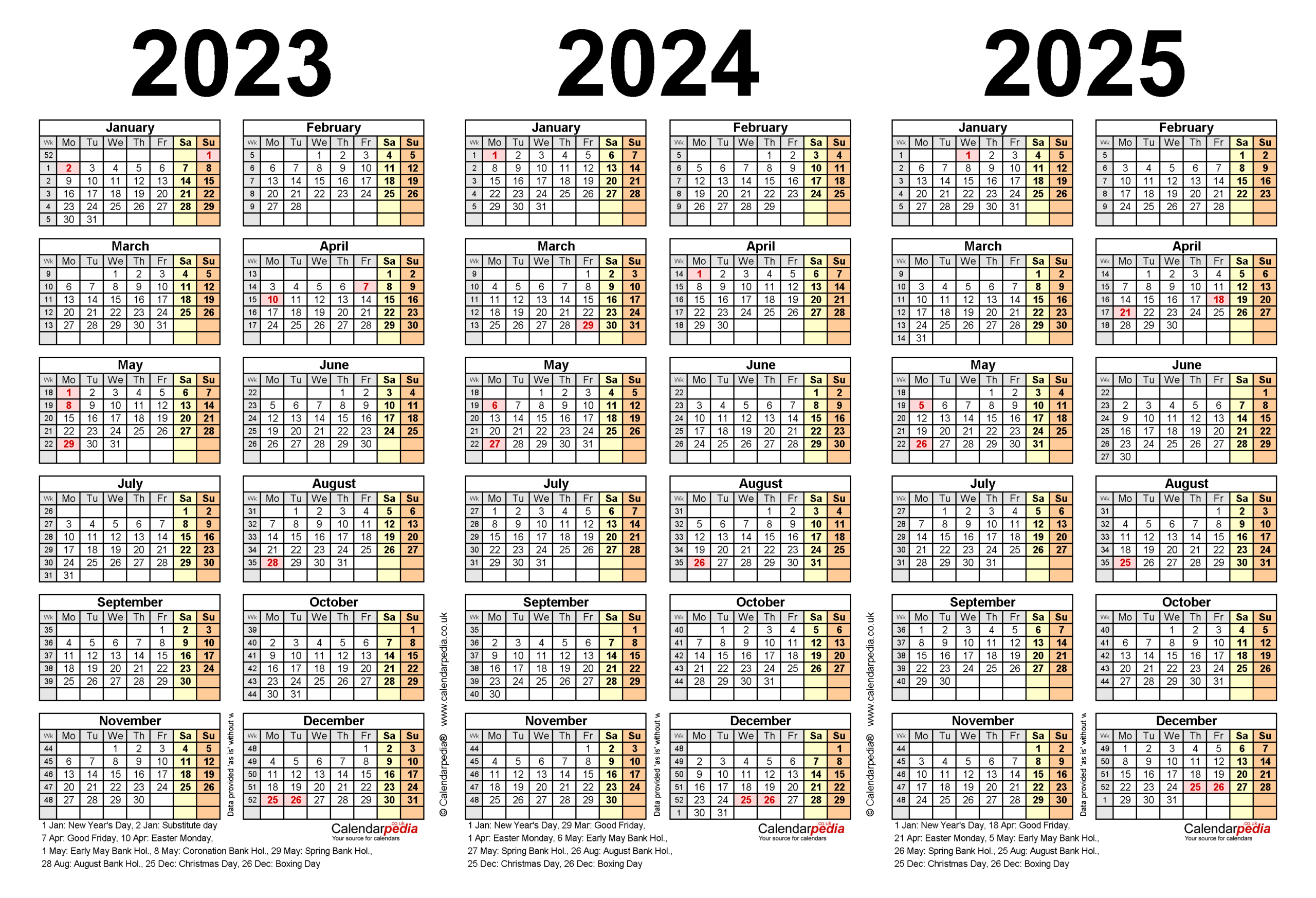 Three Year Calendars For 2023, 2024 &amp;amp; 2025 (Uk) For Pdf inside 3 Year Calendar 2023 To 2025 Printable