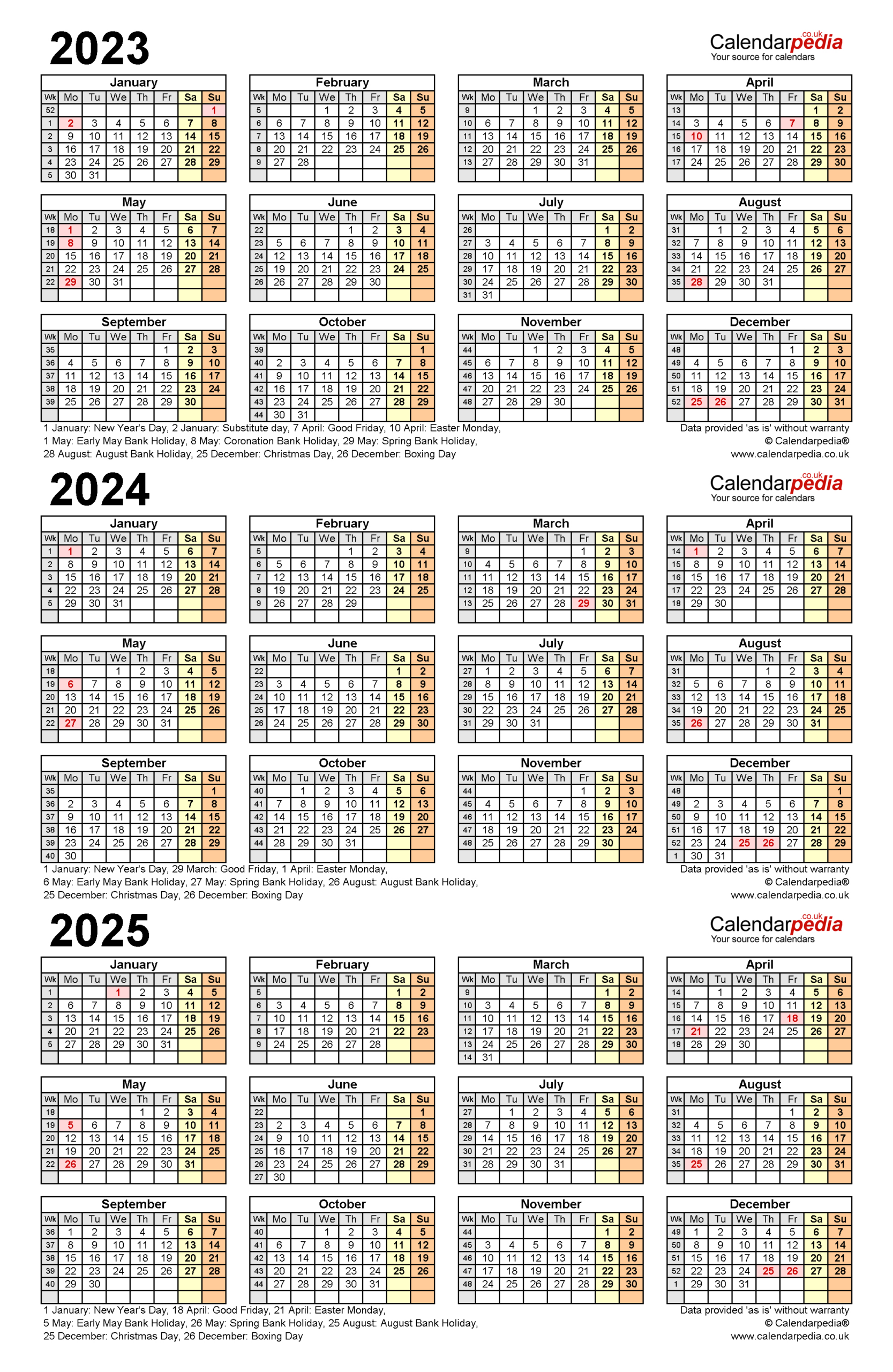 Three Year Calendars For 2023, 2024 &amp;amp; 2025 (Uk) For Pdf throughout 3 Year Calendar 2023 To 2025 Printable