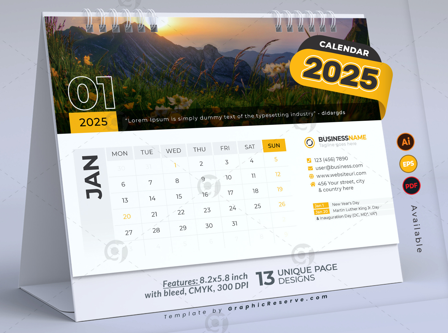 Tischkalender 2025, Vorlagendesign, Band 01 (Adobe Illustrator) – Graphic Reserve within Desk Calendar 2025 Printable