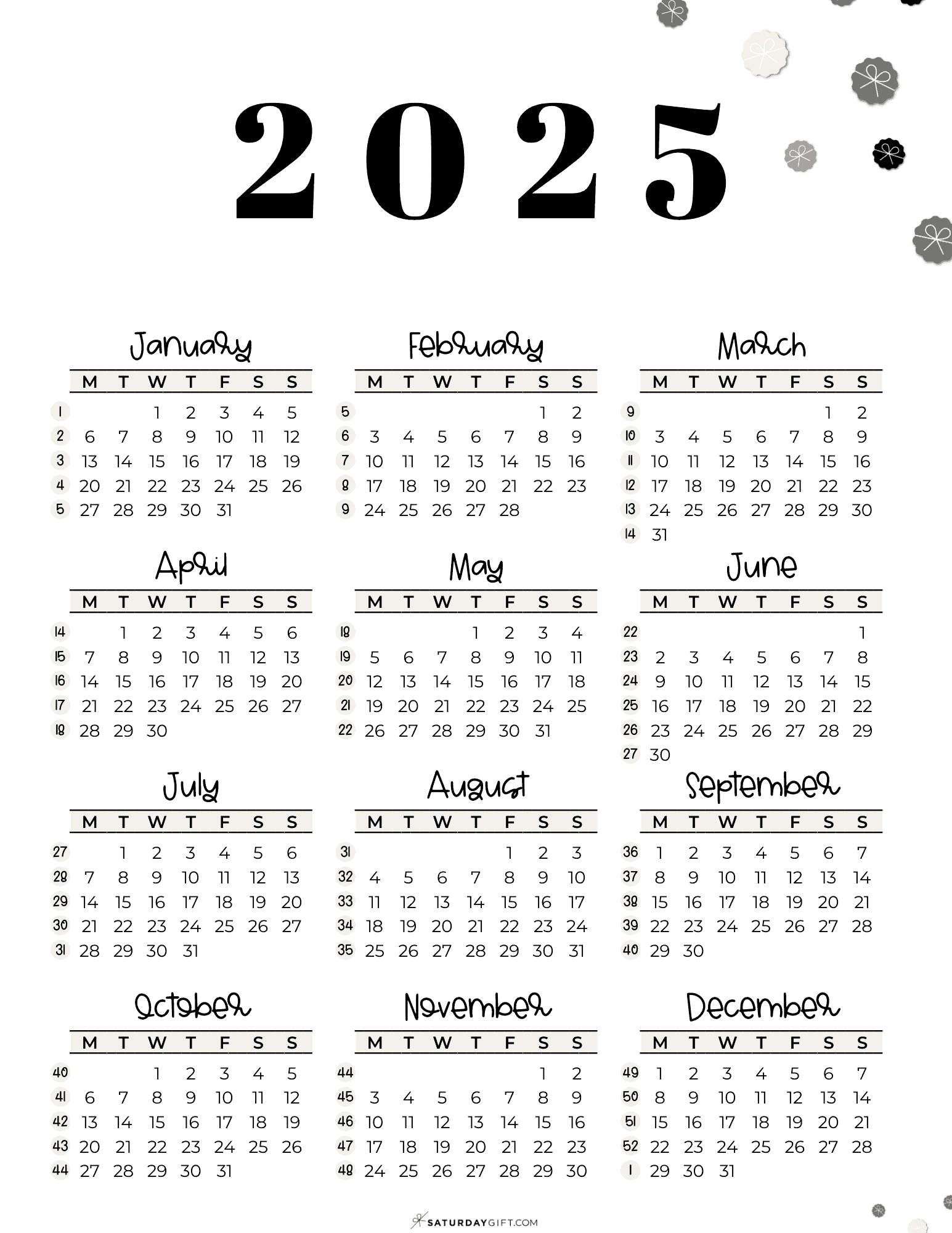 Week Numbers For 2025 - What Week Is It? | Saturdaygift regarding 2025 Calendar With Week Numbers Printable