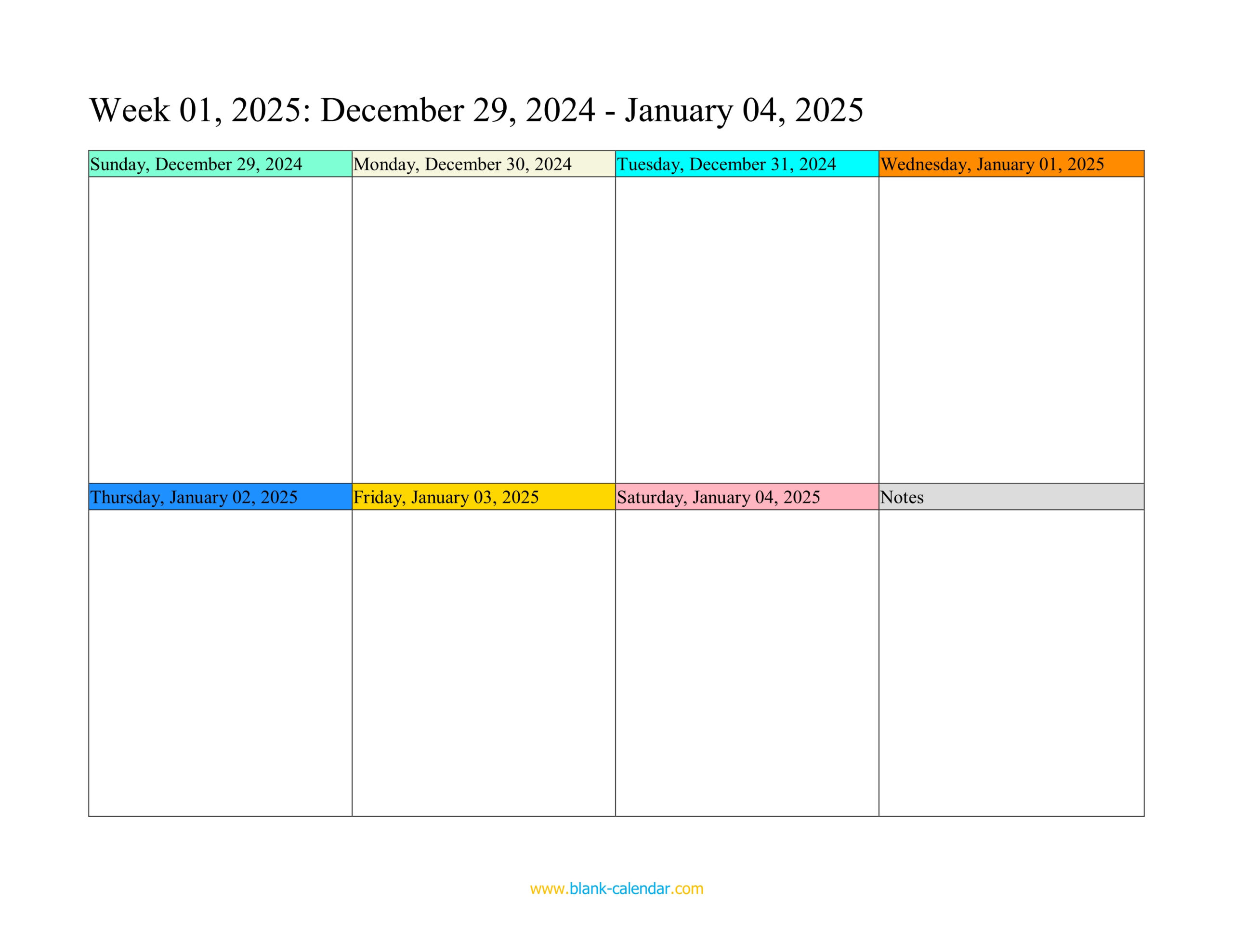 Weekly Calendar 2025 (Word, Excel, Pdf) for January 2025 Weekly Calendar Printable