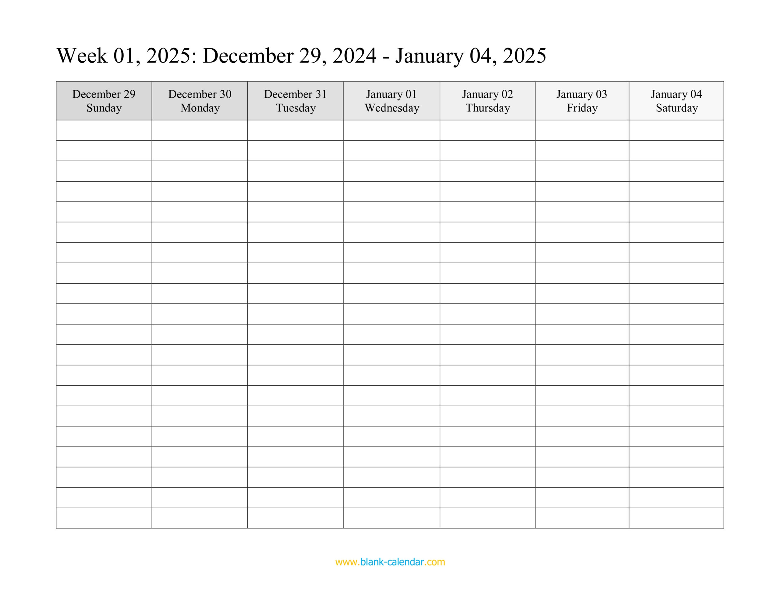 Weekly Calendar 2025 (Word, Excel, Pdf) in Printable Weekly Calendar 2025