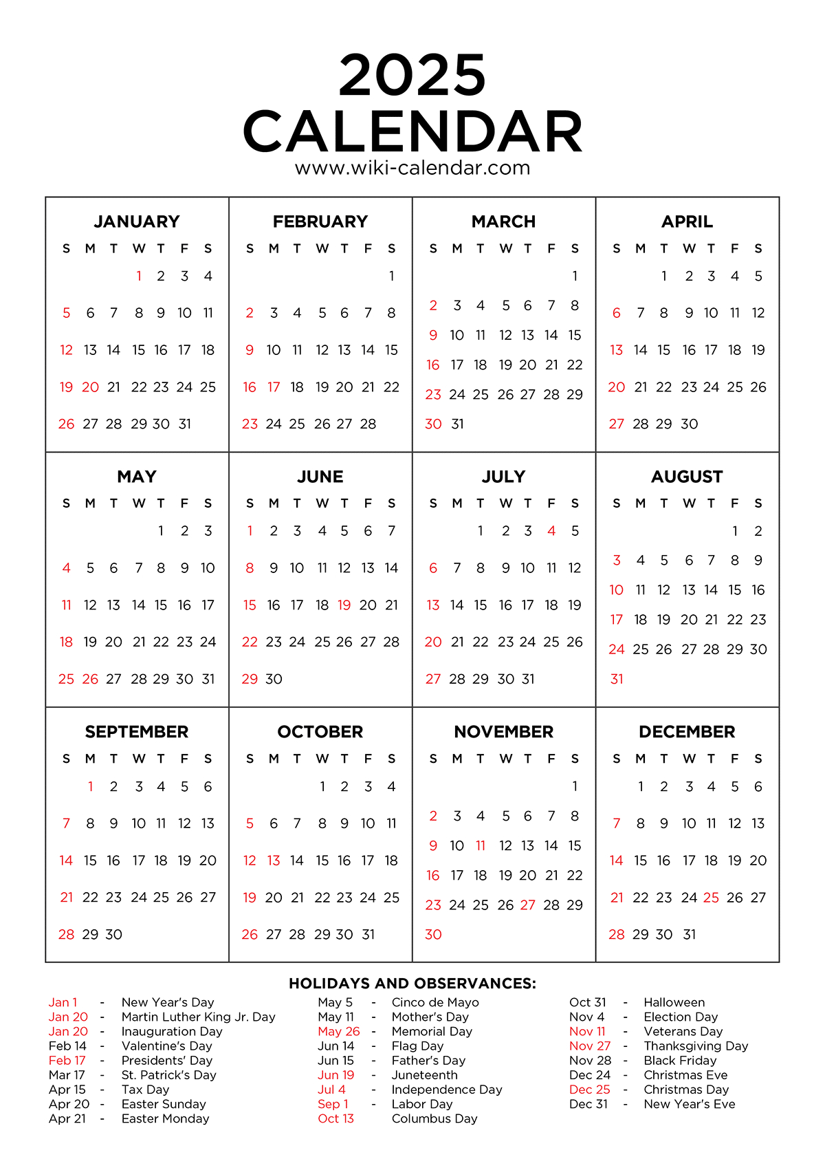 Year 2025 Calendar Printable With Holidays - Wiki Calendar with regard to 2025 Calendar Printable Wiki