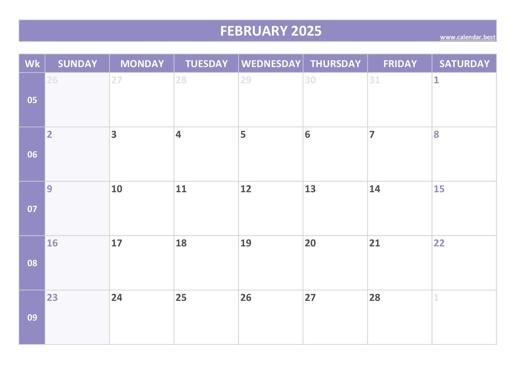 2025 Calendar With Week Numbers (Us And Iso Week Numbers) for February Weekly Calendar 2025 Printable