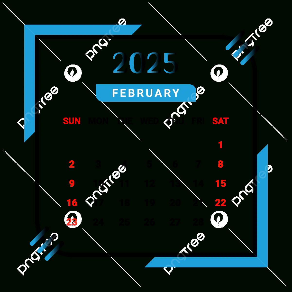 2025 February Month Calendar With Black And Skyblue Vector within February 2025 Calendar Png