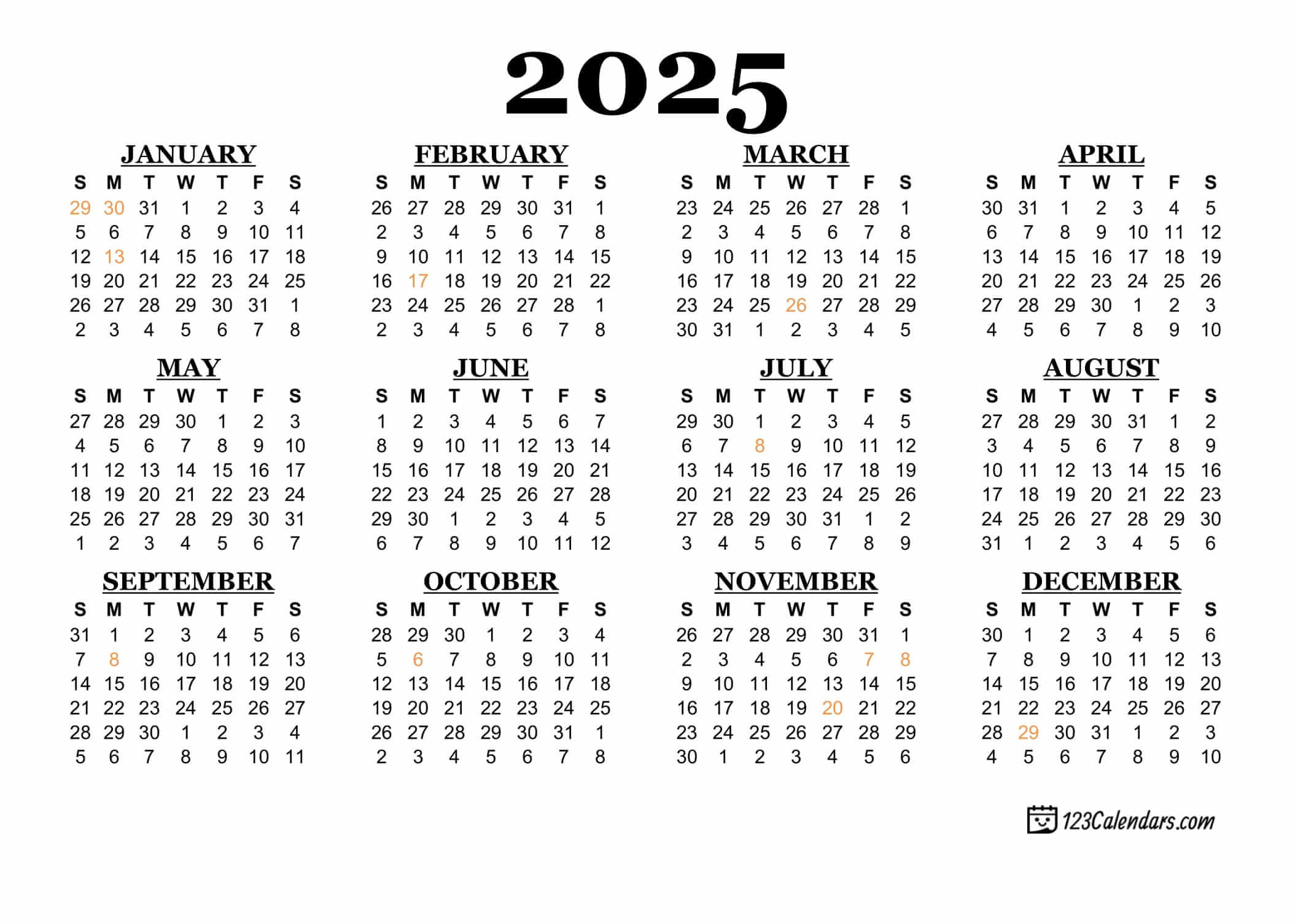 2025 Printable Calendar | 123Calendars for February 2025 Calendar 123Calendars