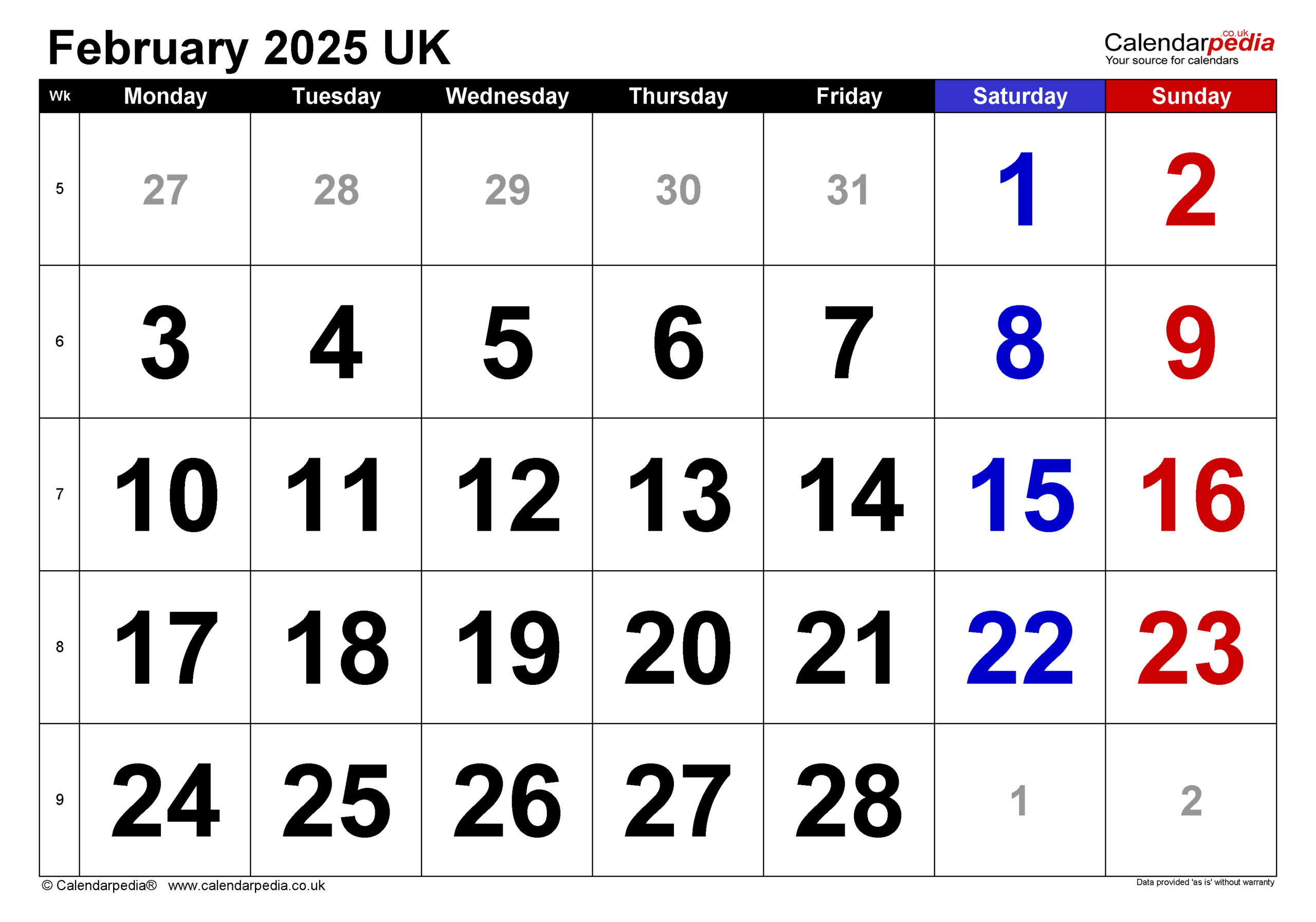 Calendar February 2025 Uk With Excel, Word And Pdf Templates pertaining to Show Calendar For February 2025