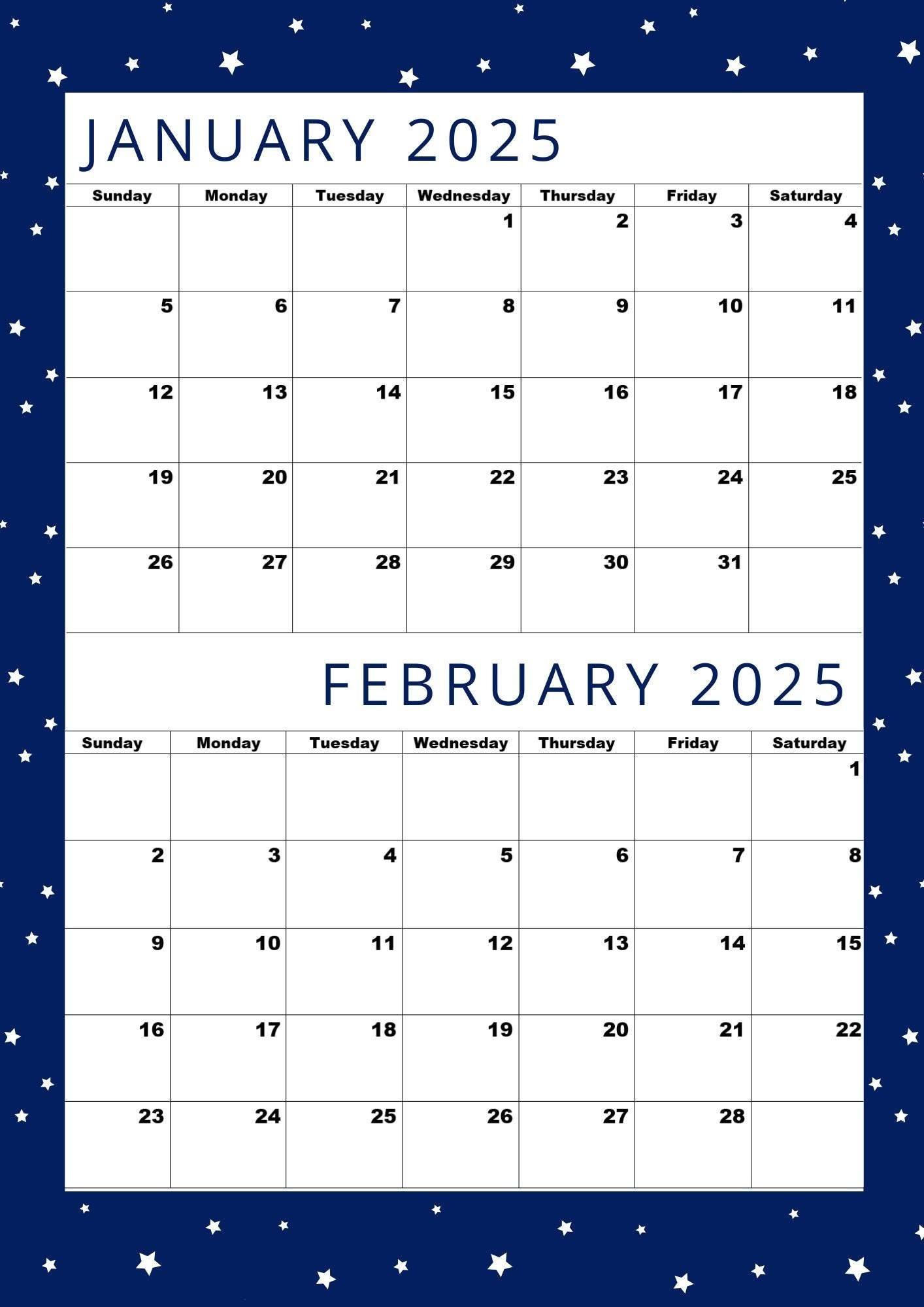 Calendar Printable For January 2025,Calendar Printable For Feb within January February 2025 Calendar