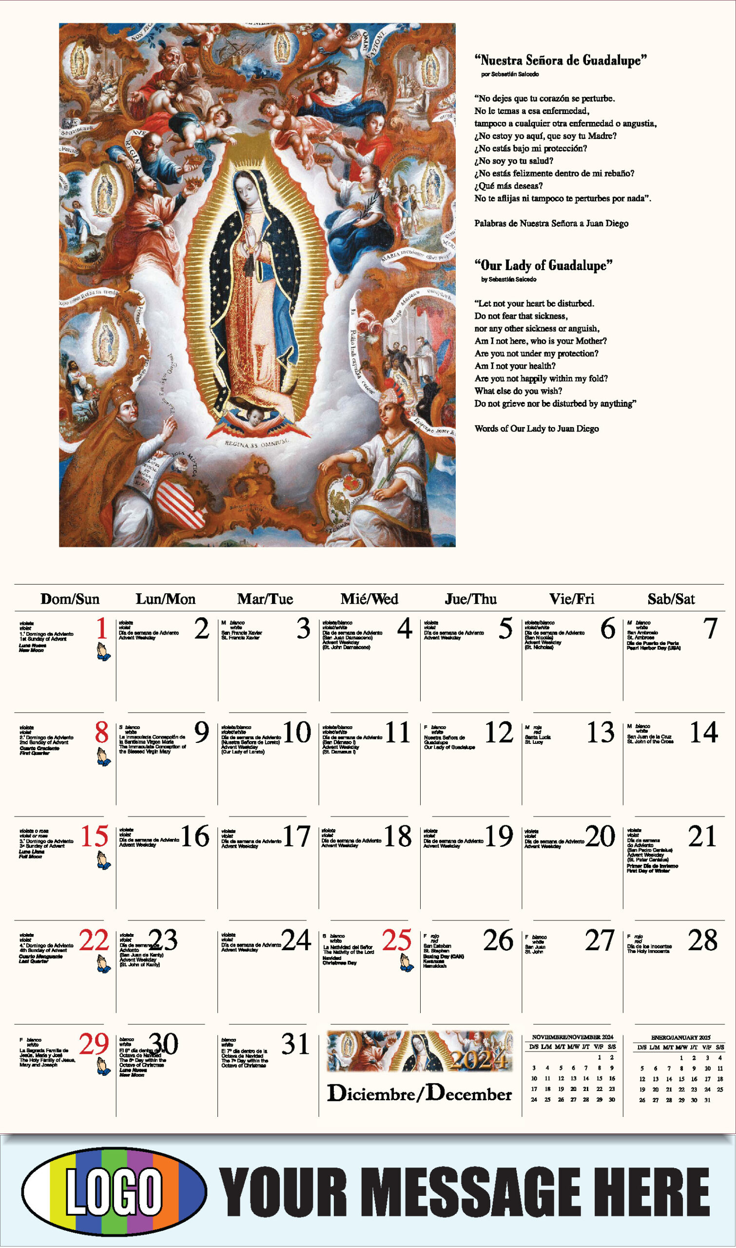 Catholic Inspiration (Spanish-English Bilingual) for Catholic Calendar February 2025