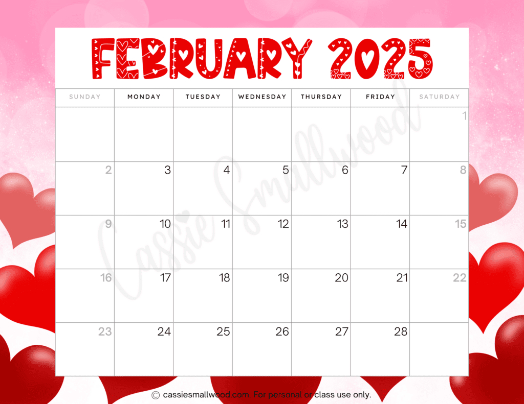 Cute 2025 Free Printable Monthly Calendars - Cassie Smallwood for February Printable Calendar 2025