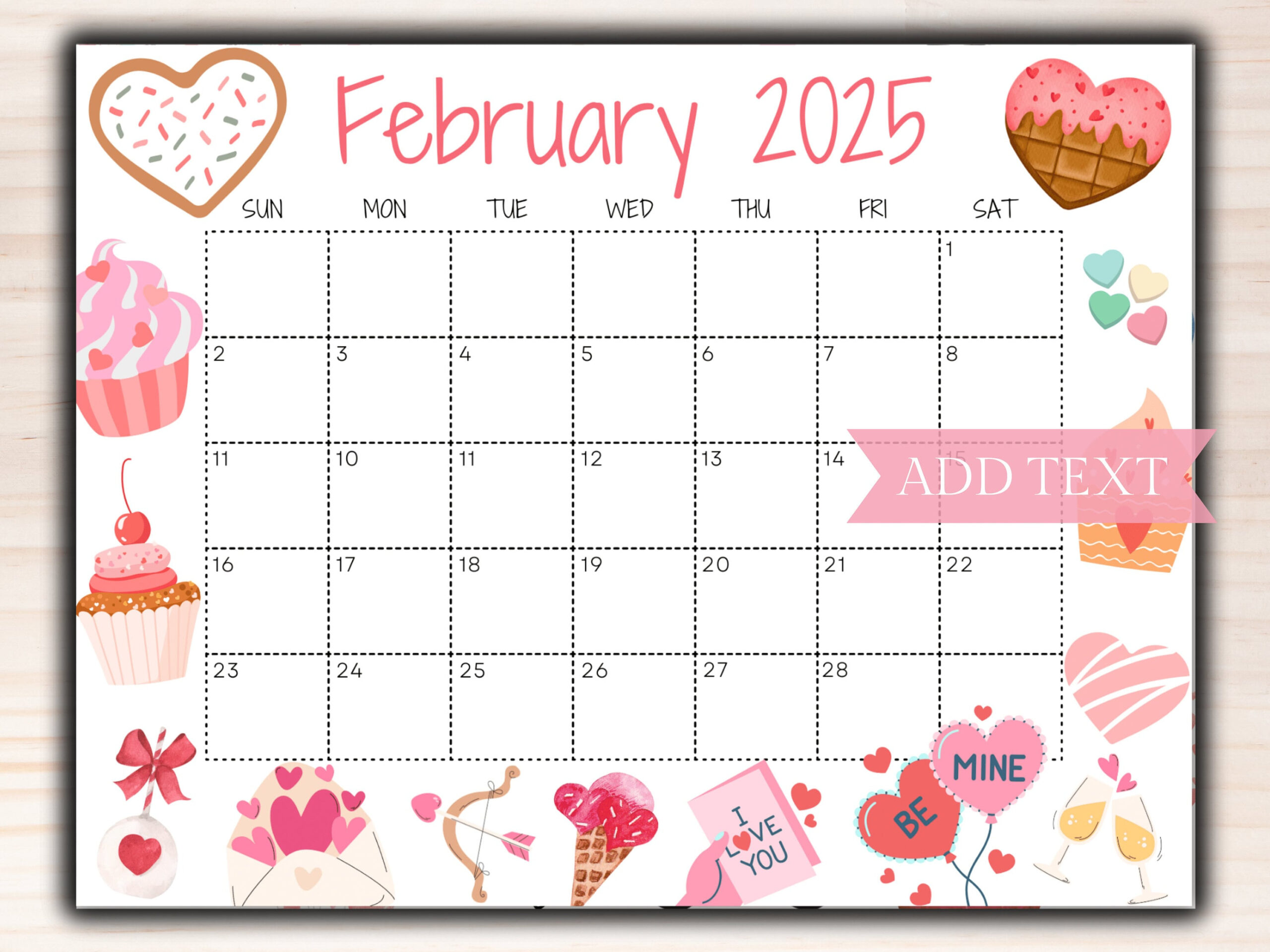 Editable February Calendar 2025, Printable Calendar 2025, Cute for Cute February 2025 Calendar