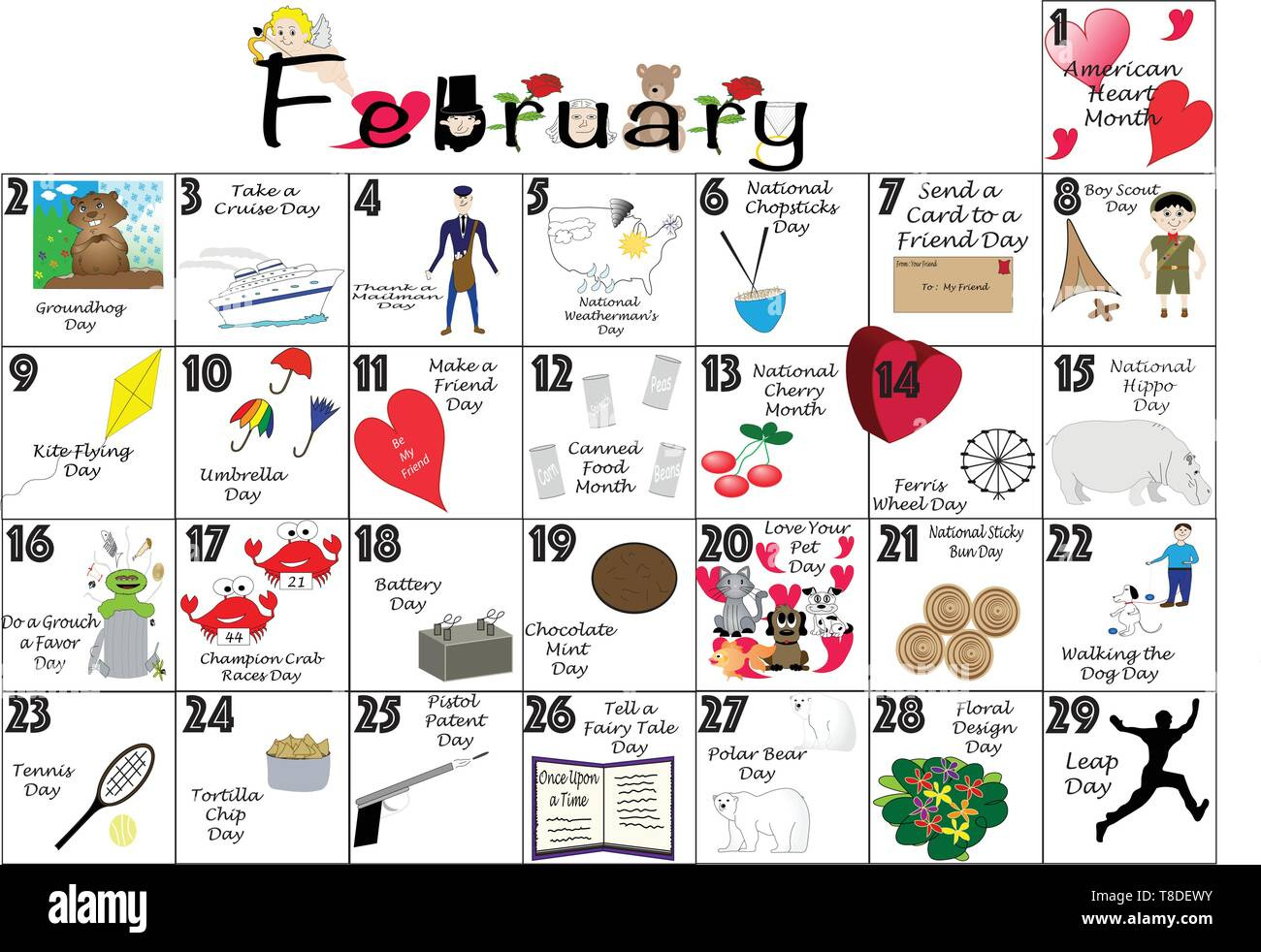 February 2020 Calendar Illustrated With Daily Quirky Holidays And regarding Calendar February Holidays