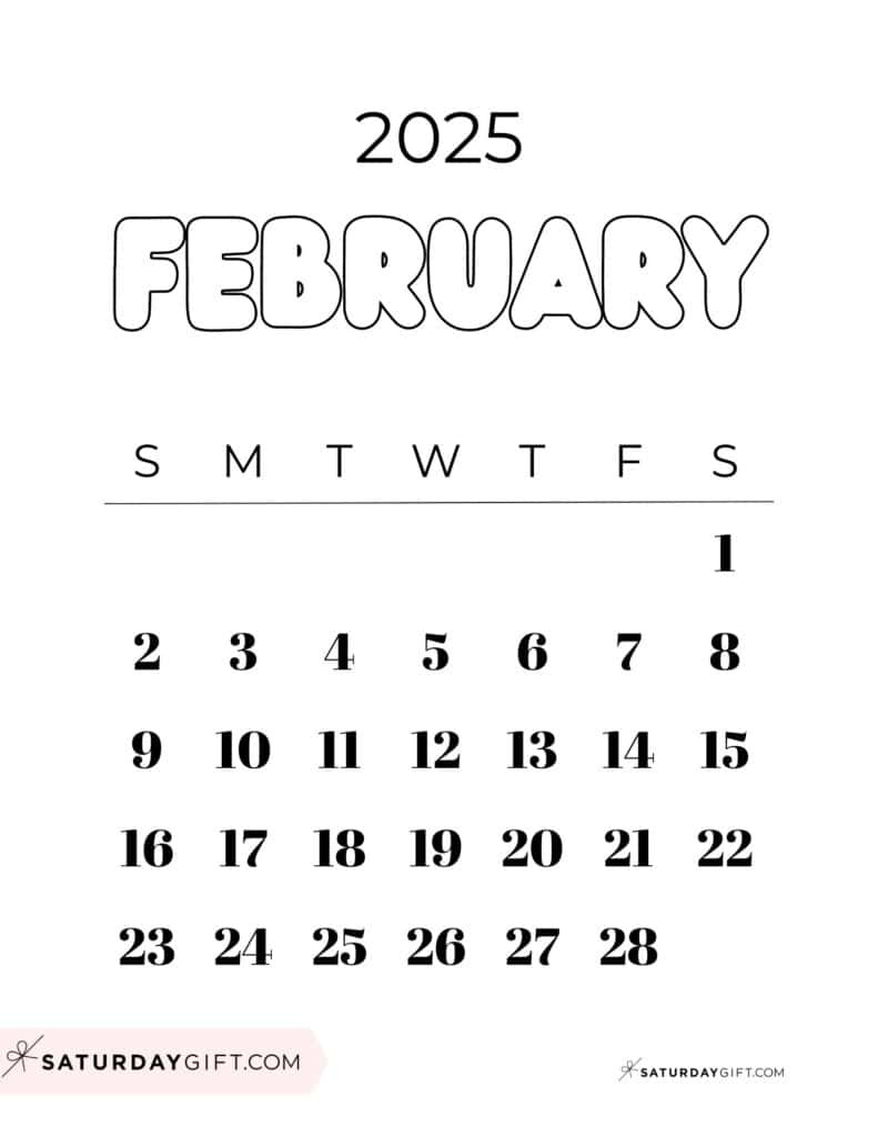 February 2025 Calendar - 20 Cute &amp;amp; Free Printables | Saturdaygift in Cute Printable February Calendar 2025