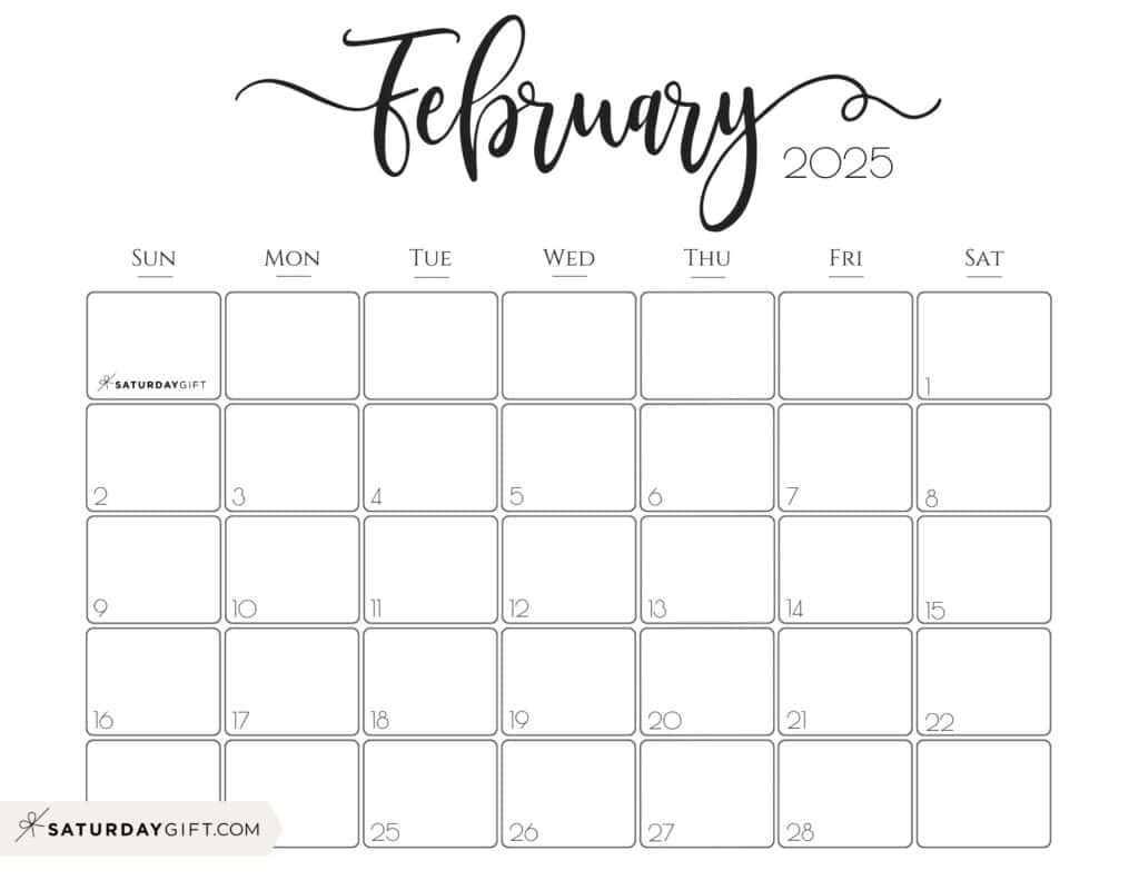 February 2025 Calendar - 20 Cute &amp;amp; Free Printables | Saturdaygift pertaining to February 25 Calendar Printable