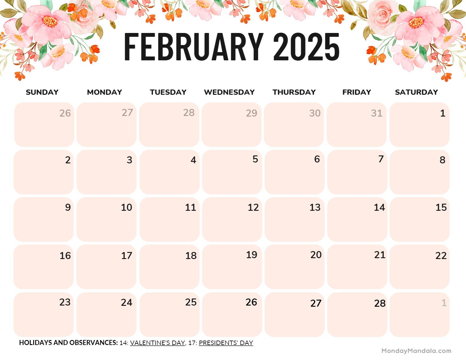 February 2025 Calendar (52 Free Pdf Printables) pertaining to Feb Calendar 2025 Printable