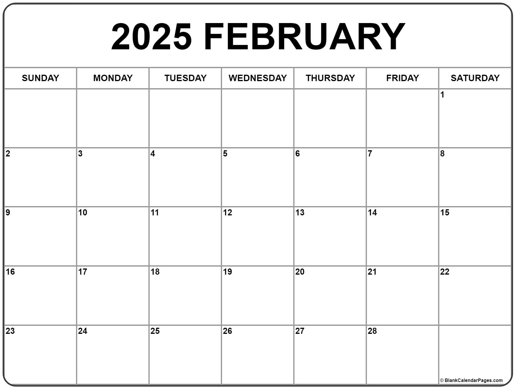 February 2025 Calendar | Free Printable Calendars intended for February 24Th Calendar 2025