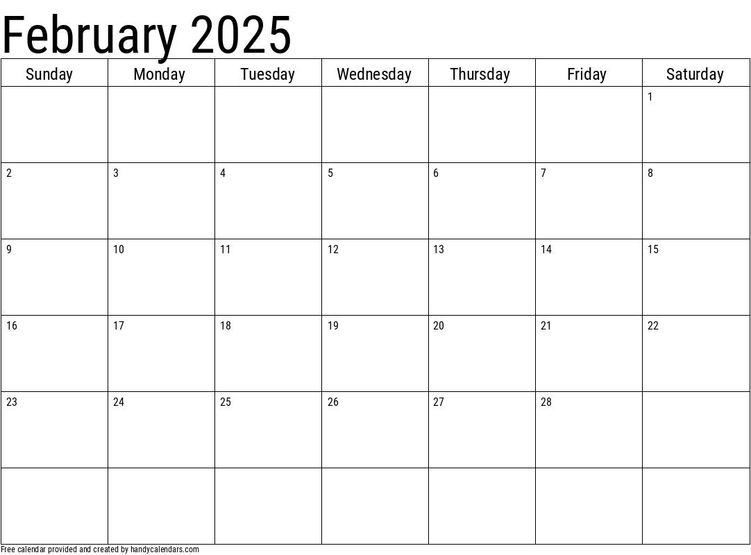 February 2025 Calendar - Handy Calendars inside 2025 February Calendar