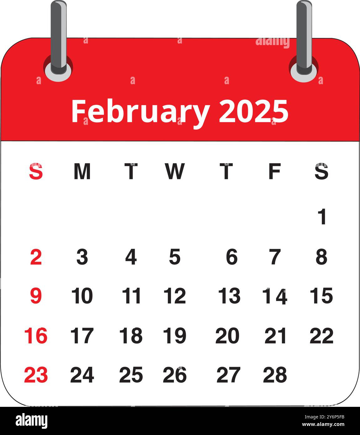 February 2025 Calendar Page Isolated On A White Background Stock for February 2025 Calendar Clipart