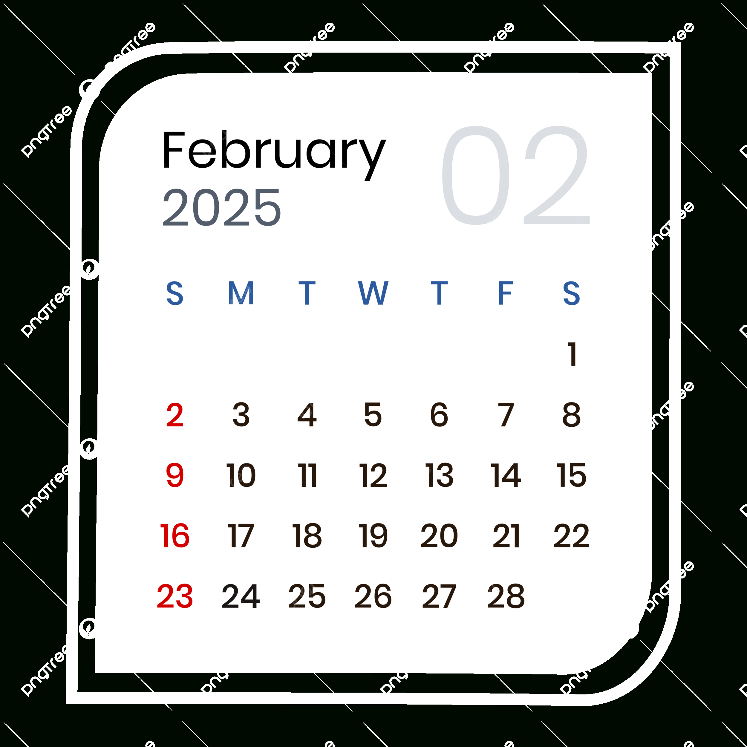 February 2025 Calendar Png Transparent Images Free Download throughout February 2025 Calendar Clipart