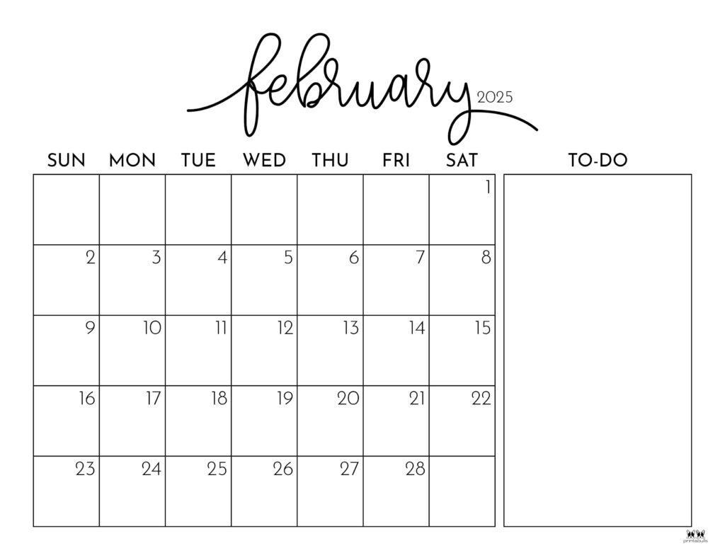 February 2025 Calendars - 107 Free Printables | Printabulls for February Blank Printable Calendar 2025