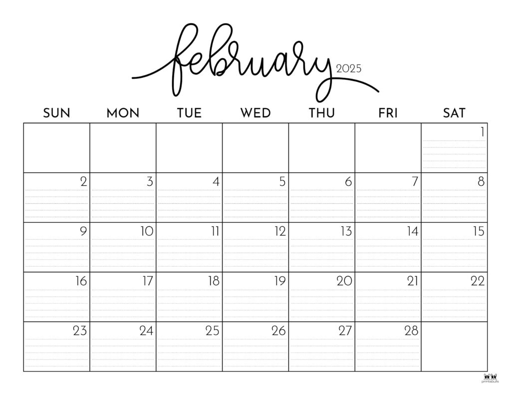 February 2025 Calendars - 107 Free Printables | Printabulls in 2025 February Calendar