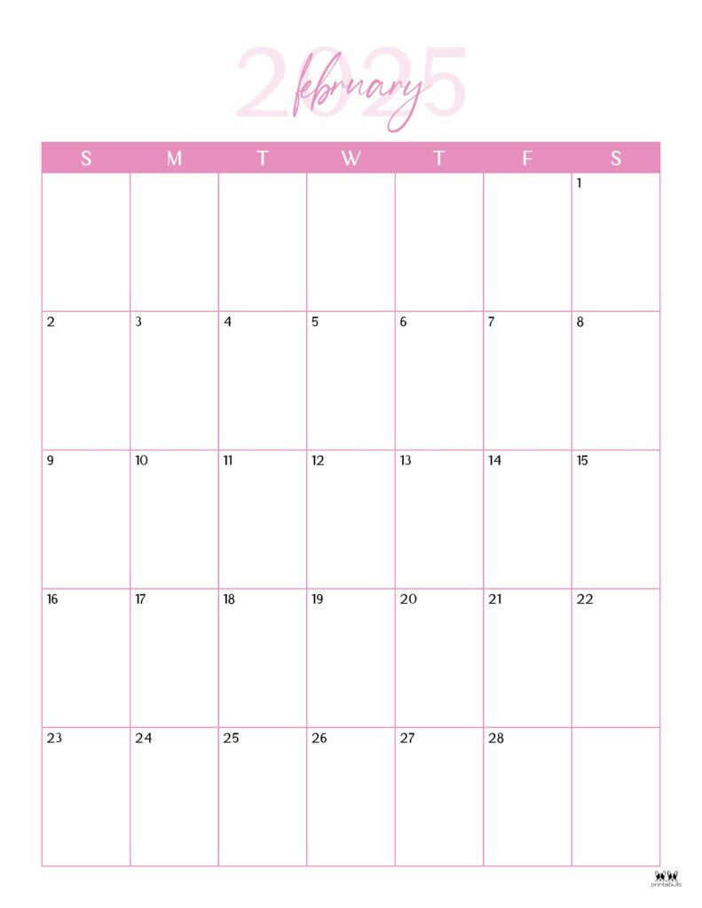 February 2025 Calendars - 107 Free Printables | Printabulls in Blank Printable February Calendar 2025