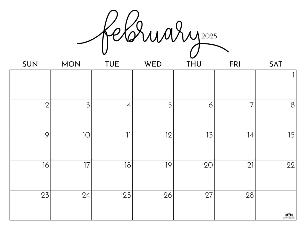 February 2025 Calendars - 107 Free Printables | Printabulls in February 2025 Editable Calendar