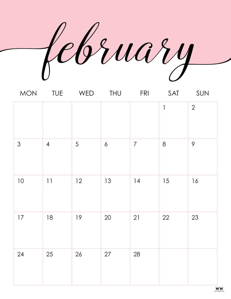 February 2025 Calendars - 107 Free Printables | Printabulls inside Cute Printable February Calendar 2025