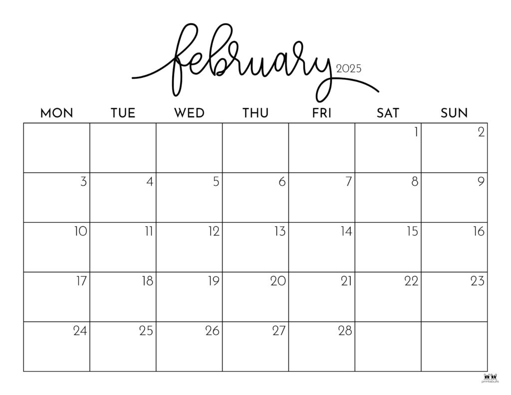 February 2025 Calendars - 107 Free Printables | Printabulls inside February 2025 Calendar Printabulls