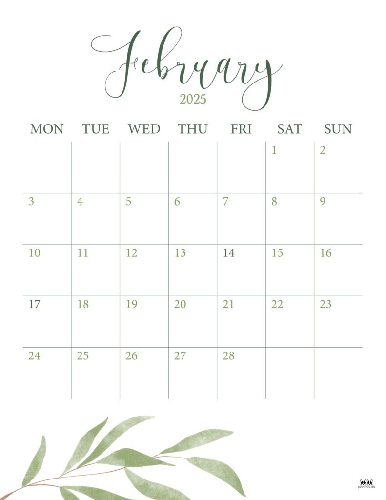 February 2025 Calendars - 107 Free Printables | Printabulls pertaining to February 2025 Calendar Printabulls